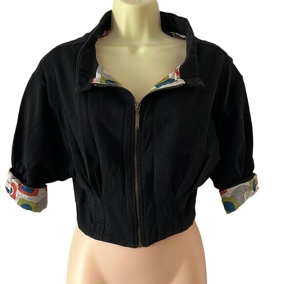 Forever 21 Jackets & Blazers - XXI Forever 21 Black Cropped Jacket with Colorful Lining Juniors Size Small Y2K